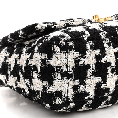 Chanel Tweed Quilted Large Chanel 19 Flap Black Ecru White 8 of 9