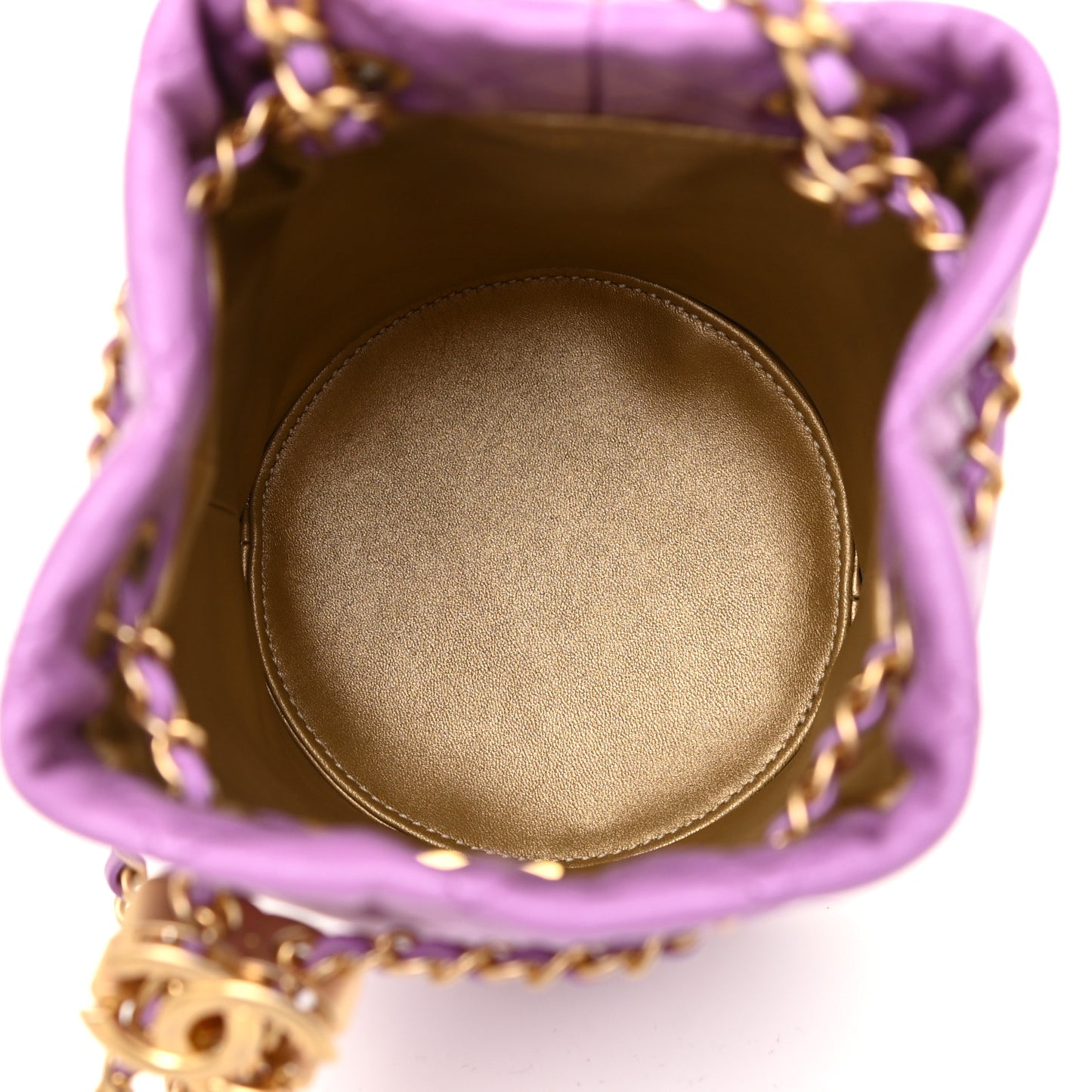 Lambskin Quilted Pearl Crush Drawstring Bag Purple