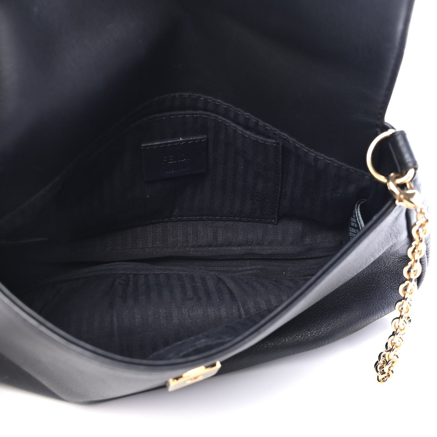 Fendi Vitello Flamingo Enamel Fendista Pouchette Crossbody Black 5 of 10