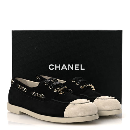 Chanel Suede Calfskin CC Chain Loafers 38.5 Black Light Gray 11 of 11