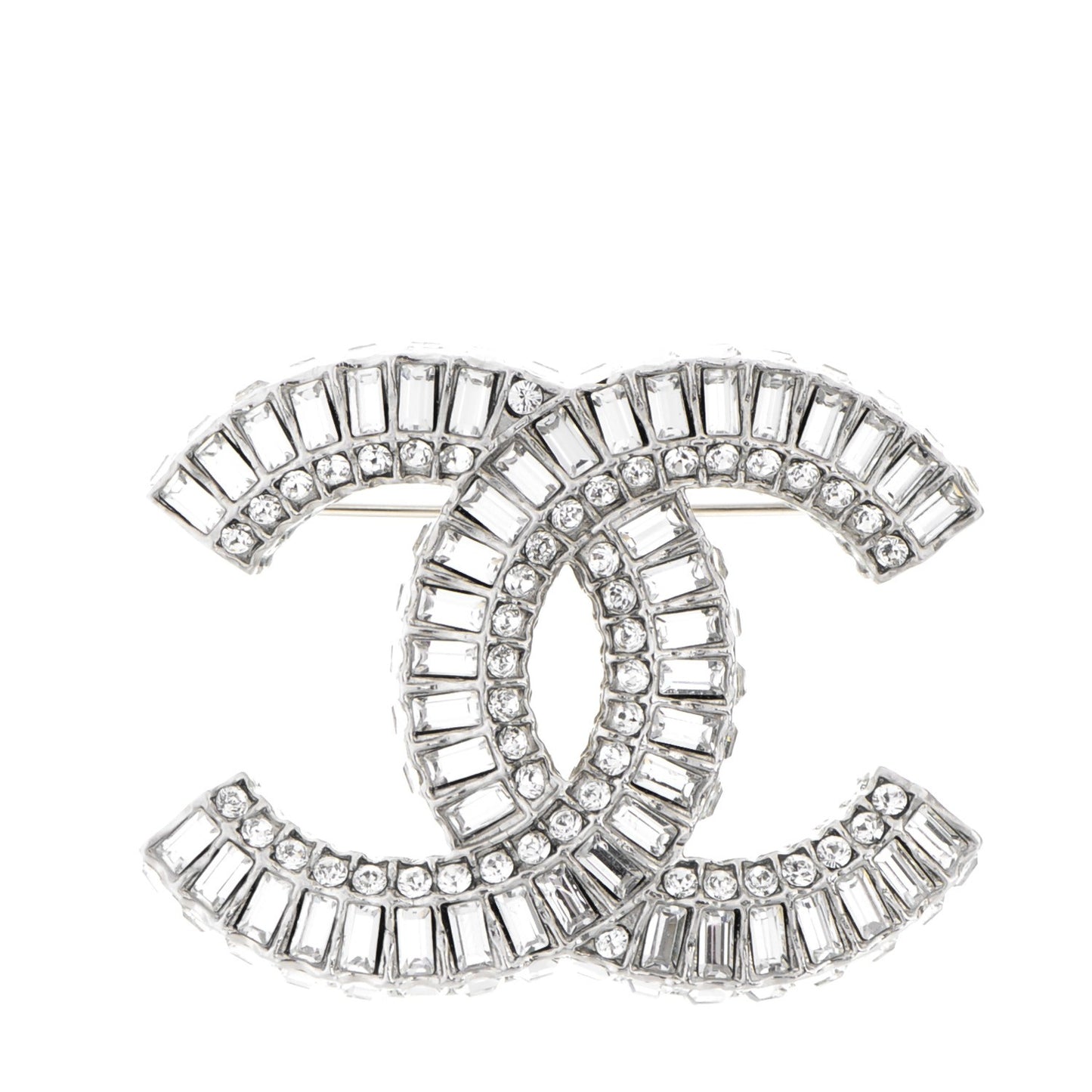 Baguette Crystal CC Brooch Silver