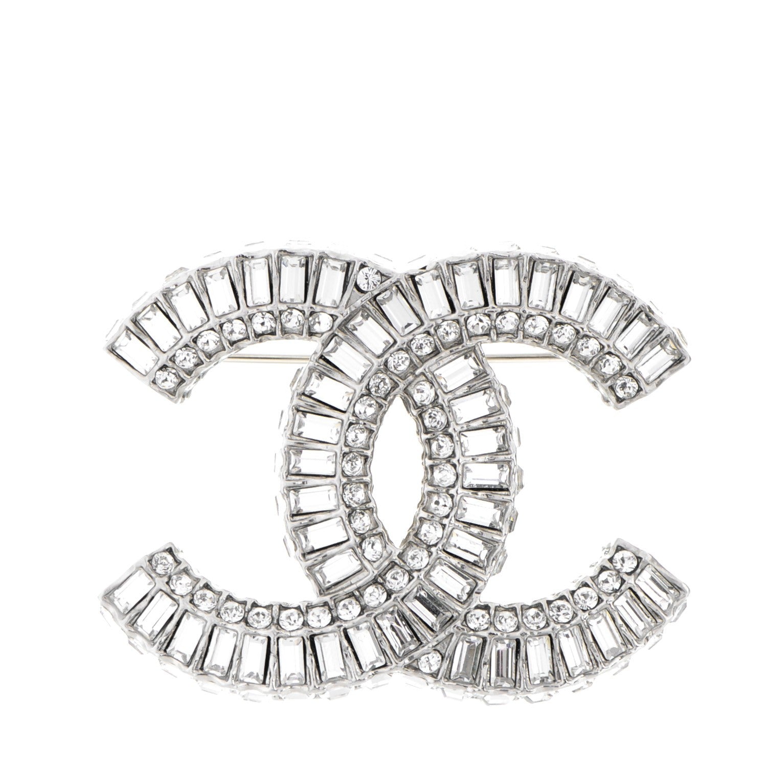 Chanel Baguette Crystal CC Brooch Silver 1 of 5