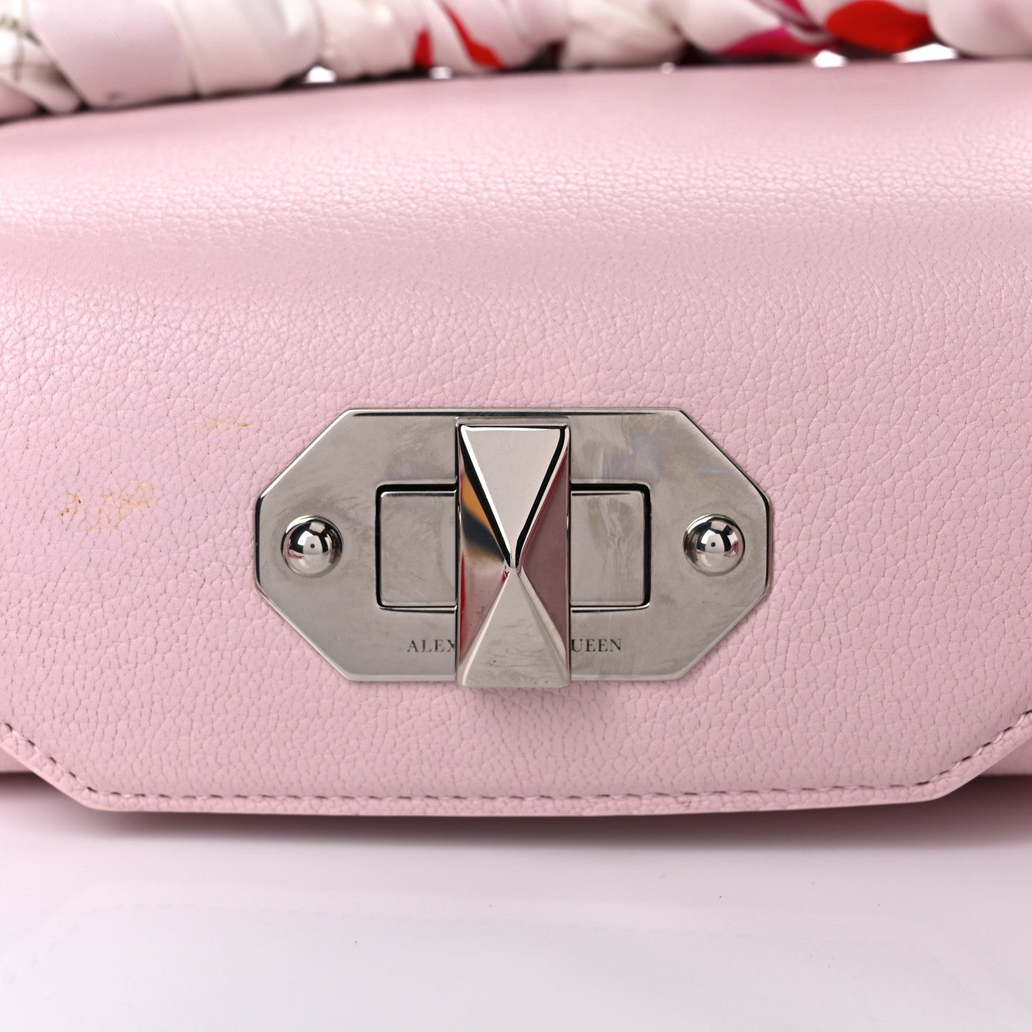 Alexander McQueen Calfskin Silk Scarf Box Shoulder Bag 16 Baby Pink Ivory 16 of 17