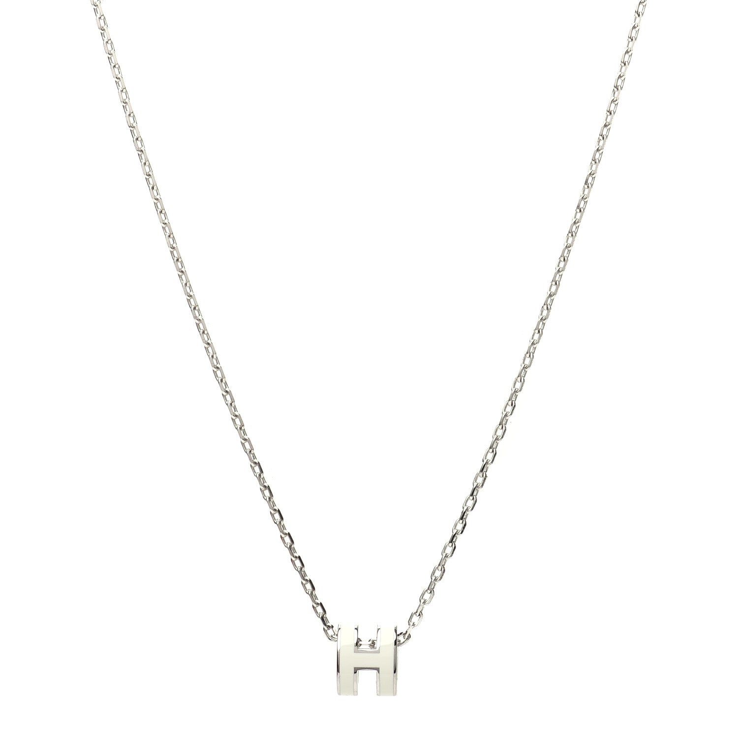 Hermes Lacquered Palladium Mini Pop H Pendant Necklace White 1 of 6