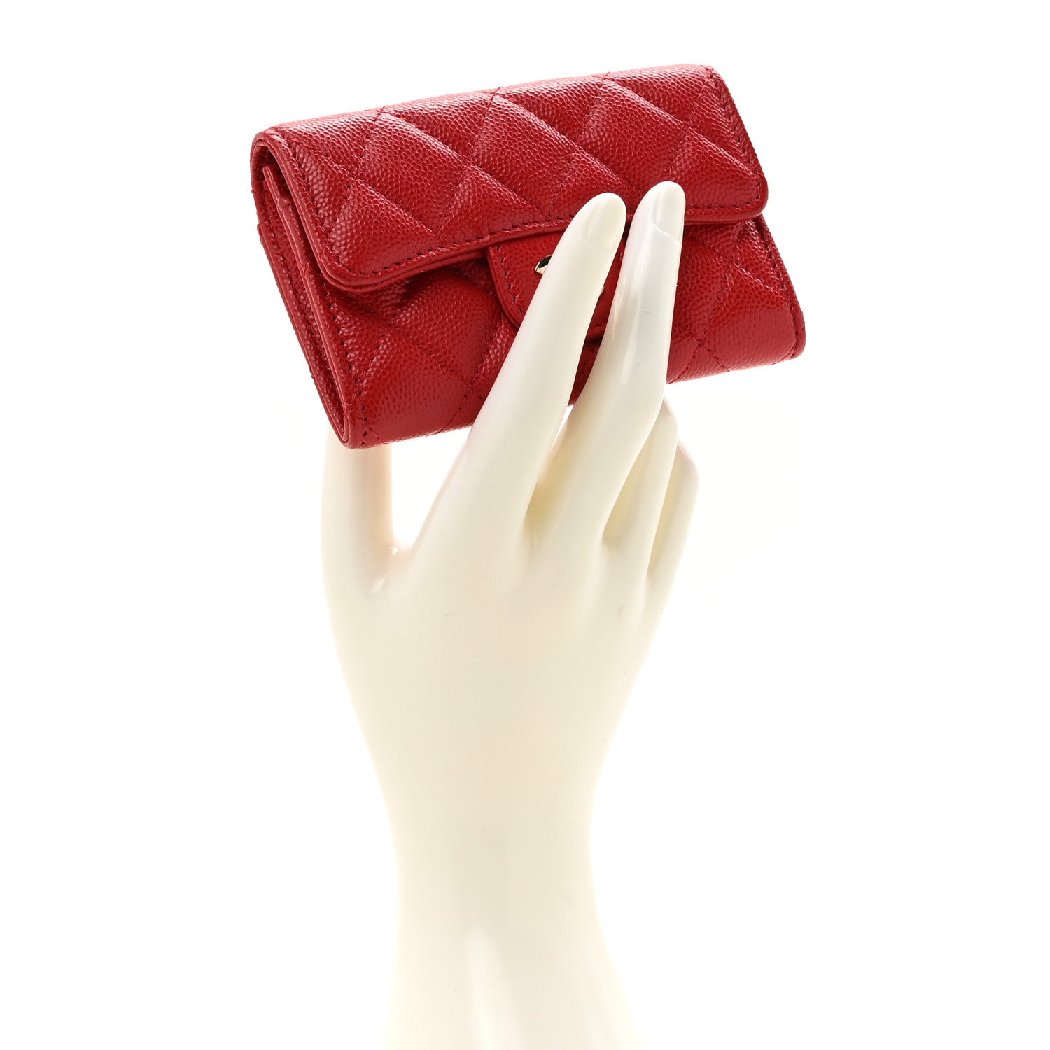 Chanel Caviar Quilted Flap Card Holder Wallet Red 2 of 8