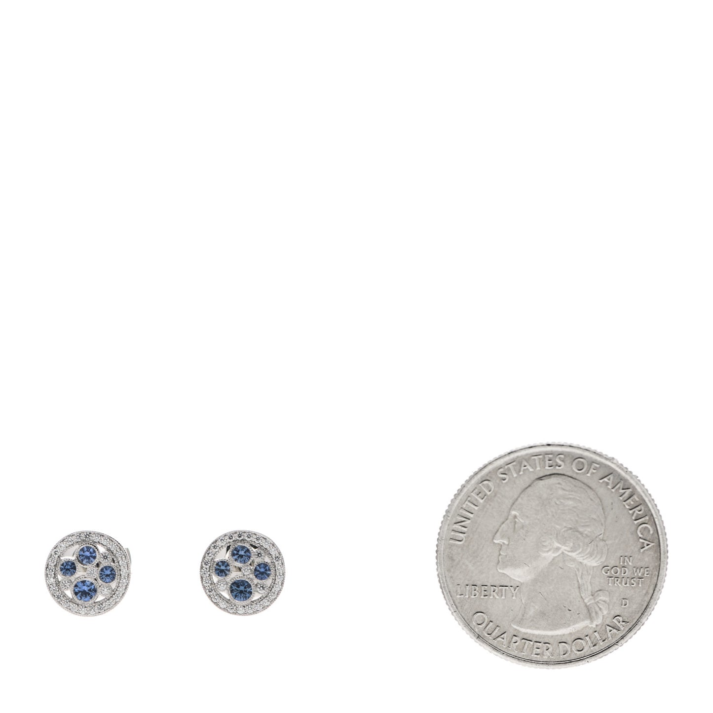 Platinum Diamond Blue Sapphire Cobblestone Stud Earrings