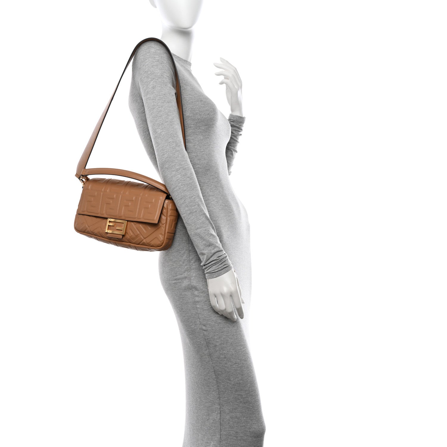 Fendi Nappa FF 1974 Embossed Baguette Miele Scuro 2 of 11