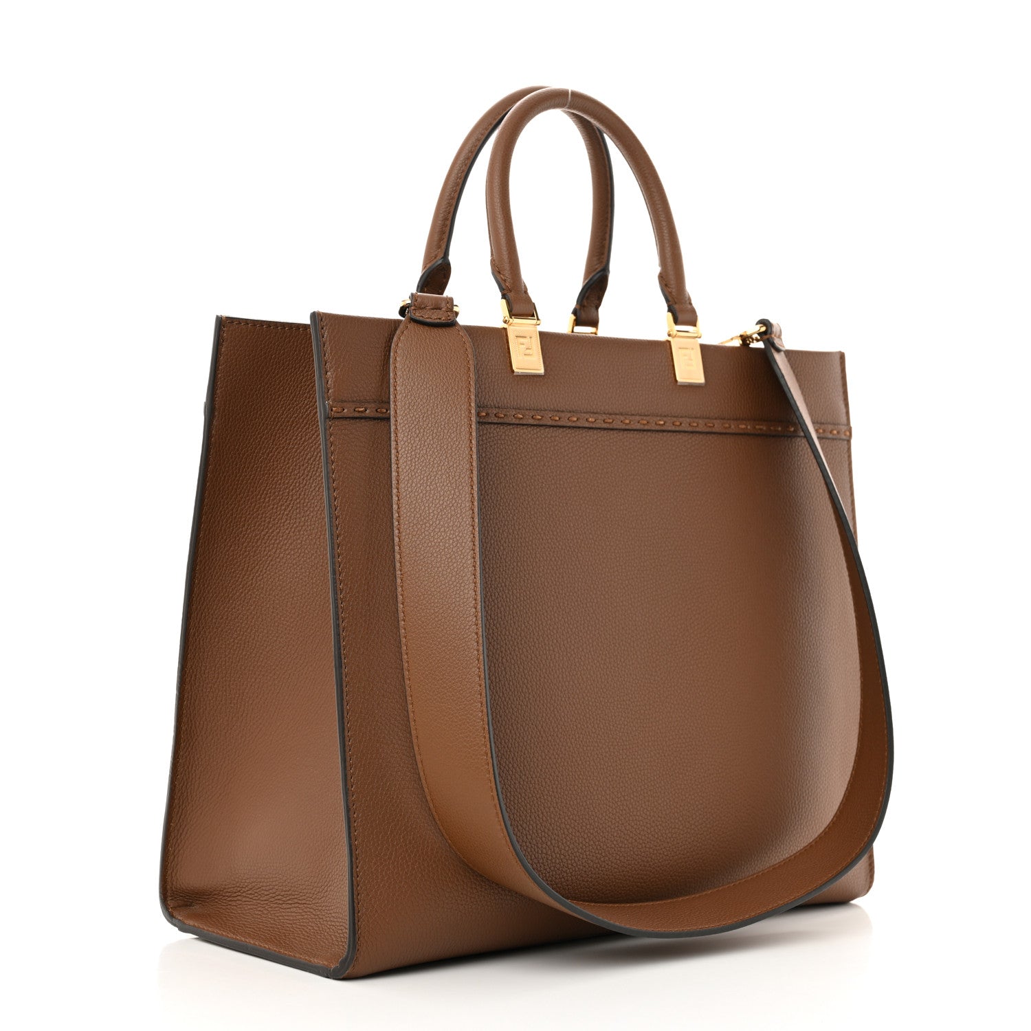 Fendi Vitello Cher Logo Debossed Medium Fendi Sunshine Shopper Tote Gianduia 3 of 11