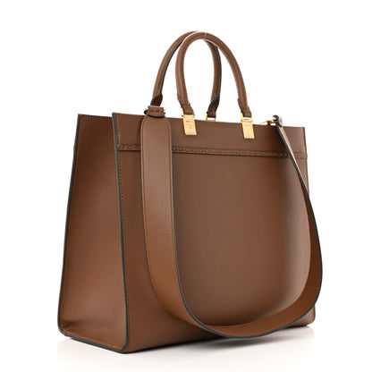 Fendi Vitello Cher Logo Debossed Medium Fendi Sunshine Shopper Tote Gianduia 3 of 11