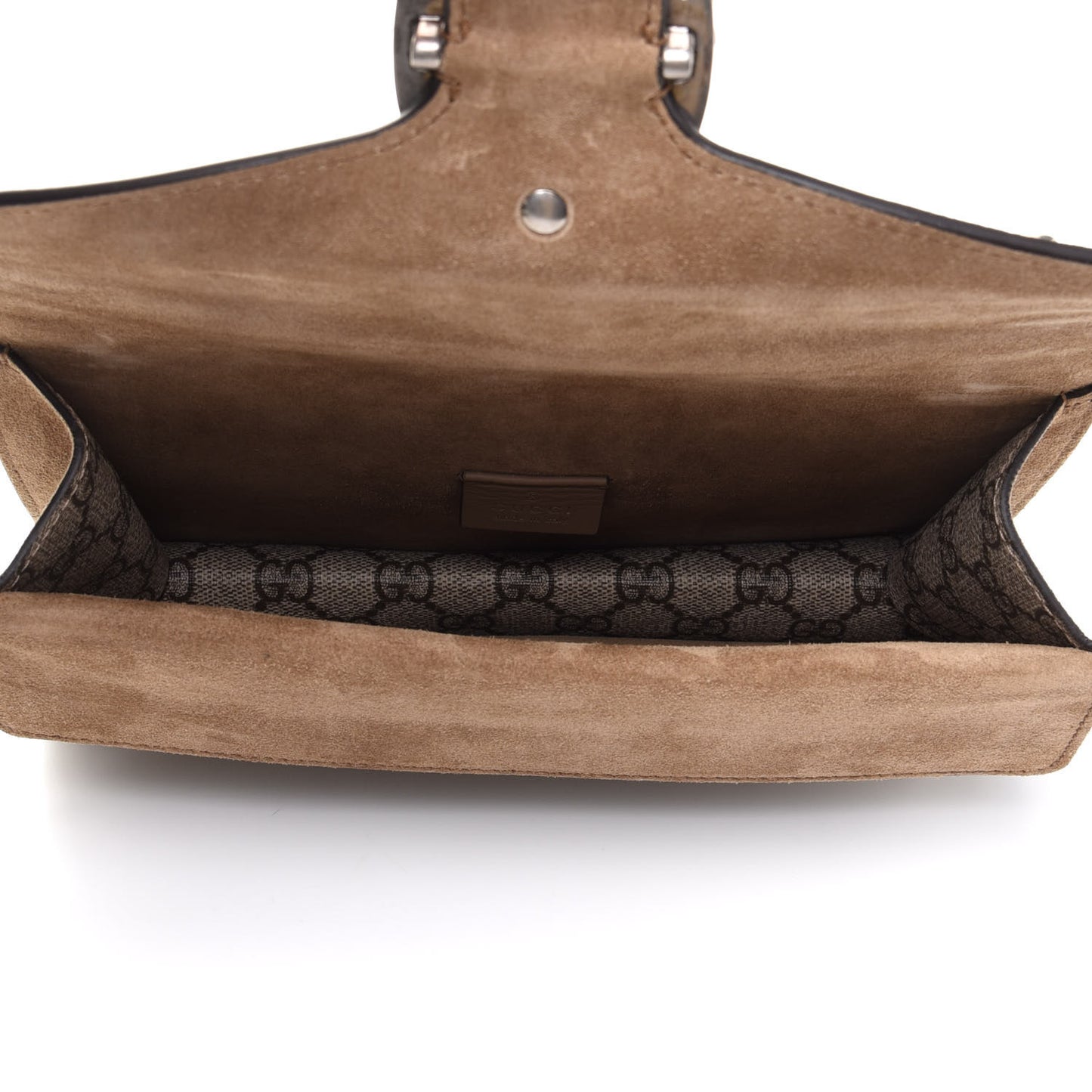 GG Supreme Monogram Suede Crystal Small Dionysus Shoulder Bag Beige Ebony Taupe