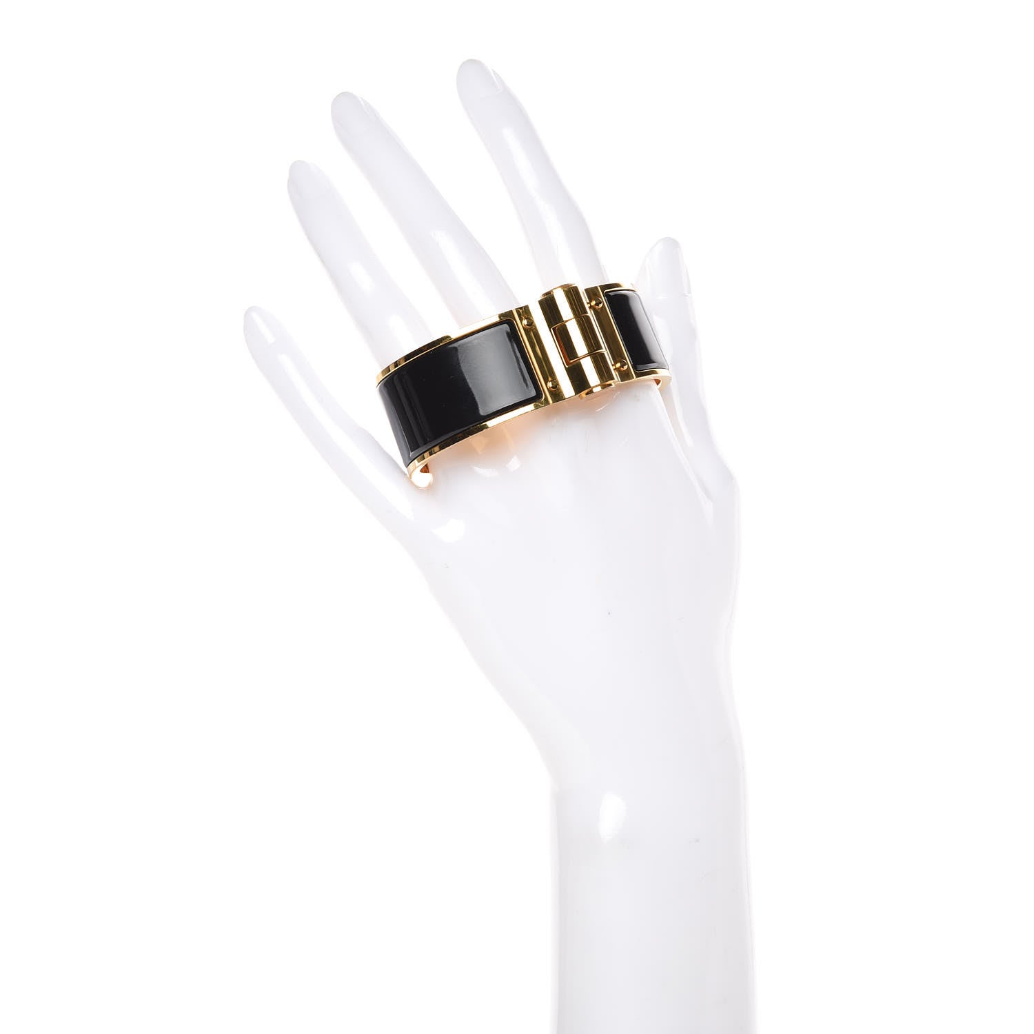 Hermes Enamel Charniere Uni Wide Hinged Bracelet M Black 2 of 5