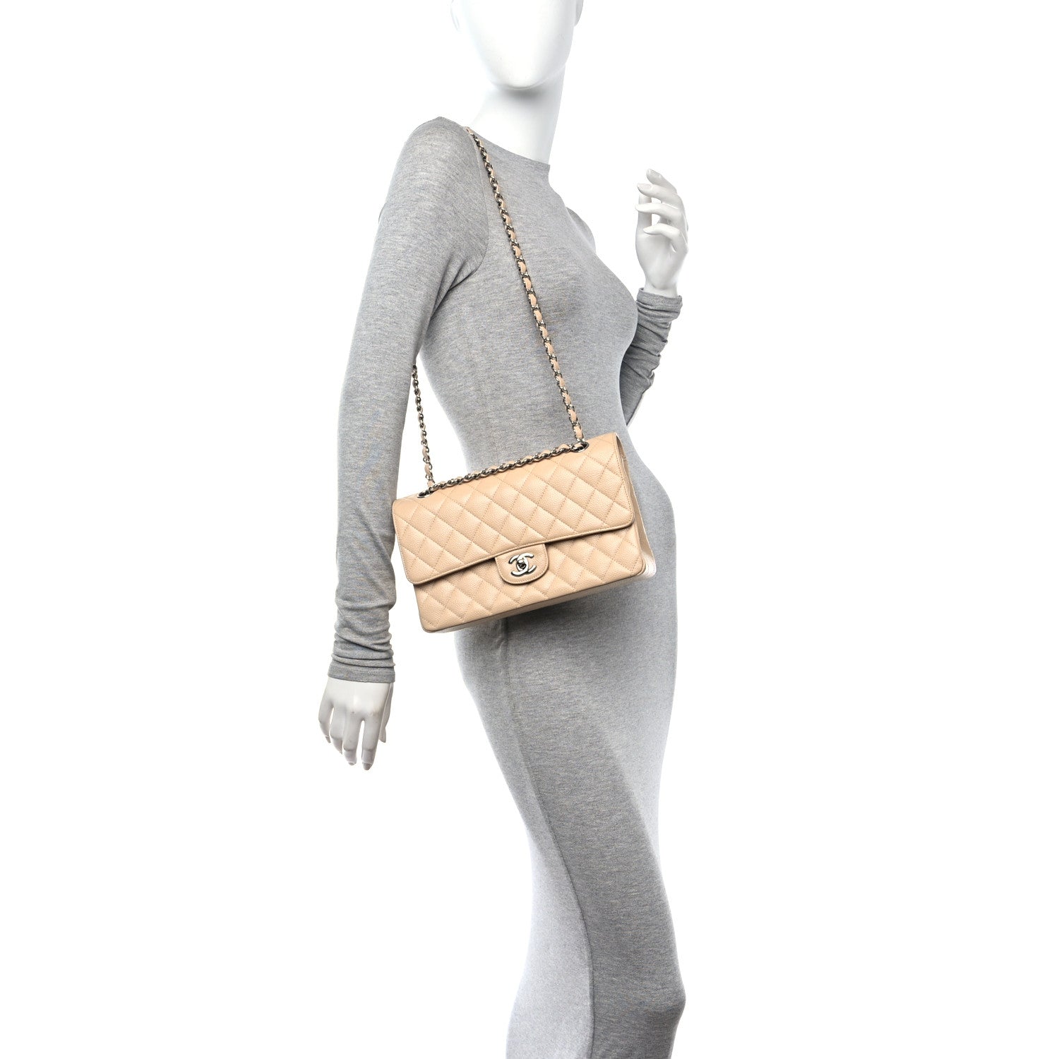 Chanel Caviar Quilted Medium Double Flap Beige 2 of 12