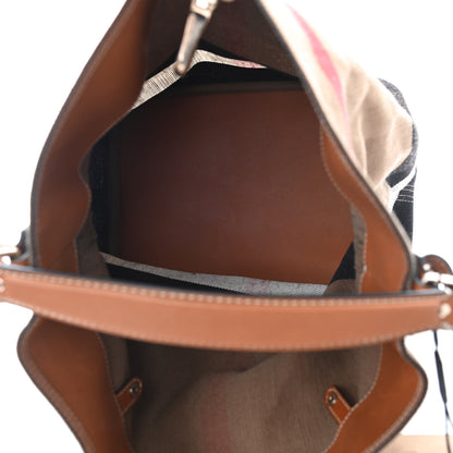 Burberry Canvas Mega Check Medium Ashby Hobo Saddle Brown 5 of 12