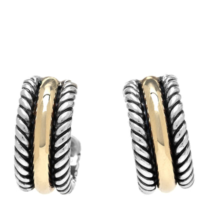 David Yurman Sterling Silver 14K Yellow Gold 16mm Cable Classics Hoop Earrings 1 of 4