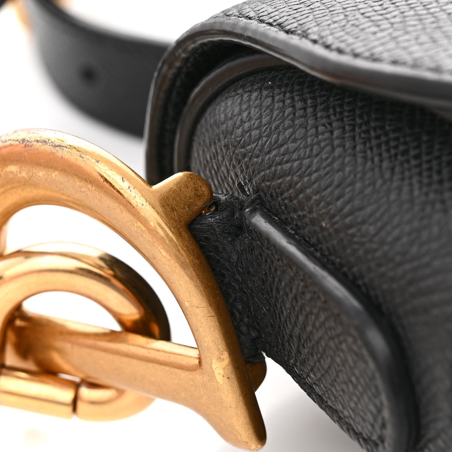 CHRISTIAN DIOR Grained Calfskin Saddle Bag With Strap Black