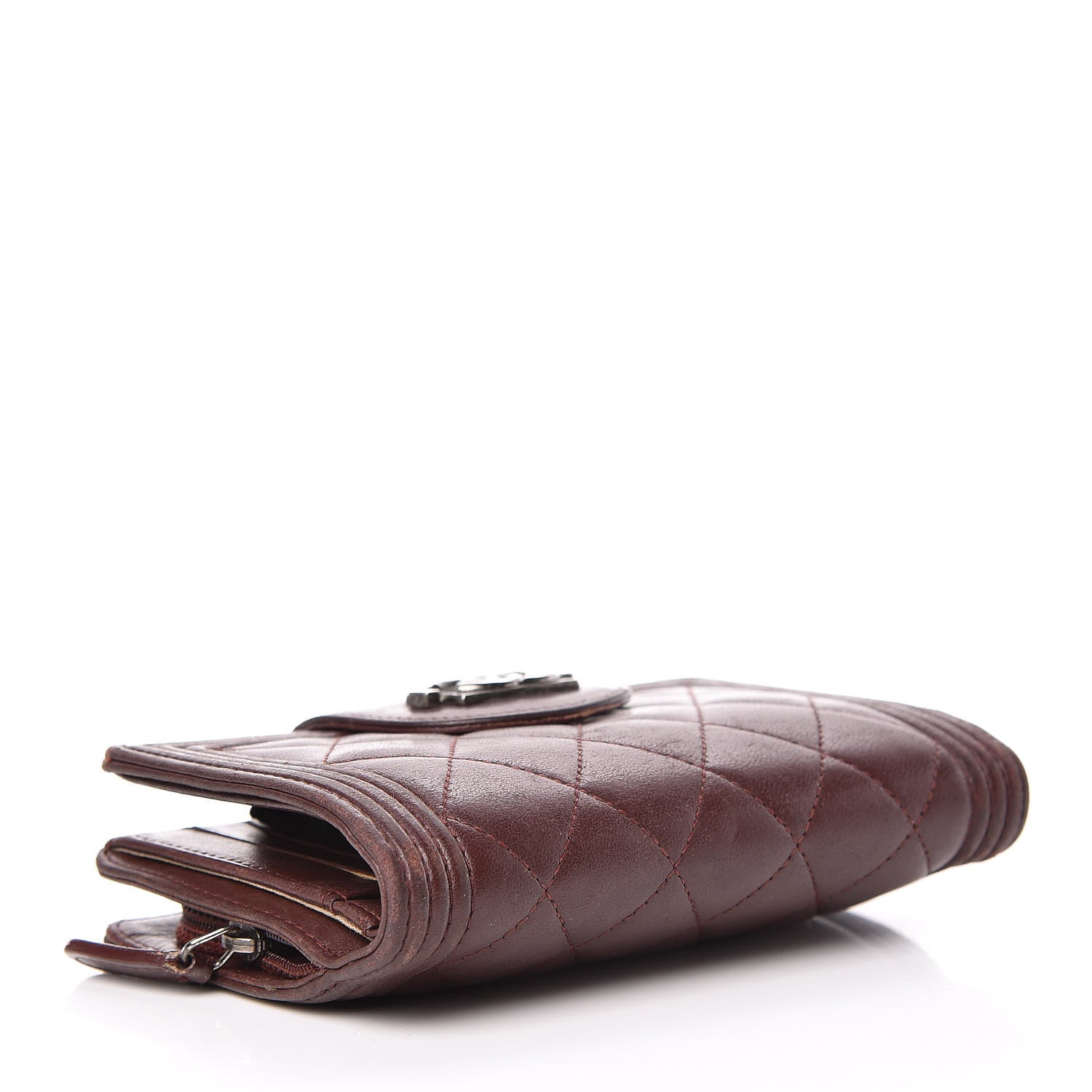 Chanel Lambskin Quilted Boy Zipped Pocket Wallet Burgundy 4 of 13