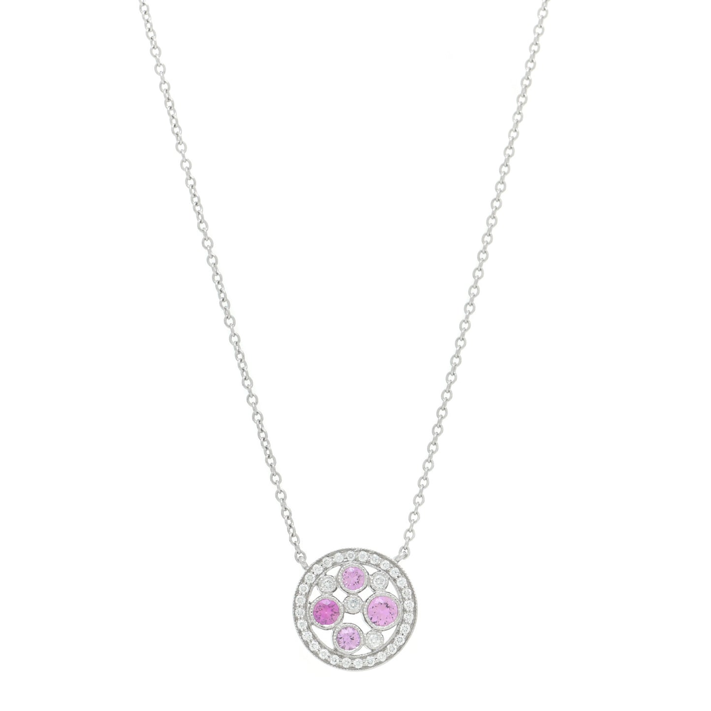 Platinum Diamond Pink Sapphire Cobblestone Pendant Necklace