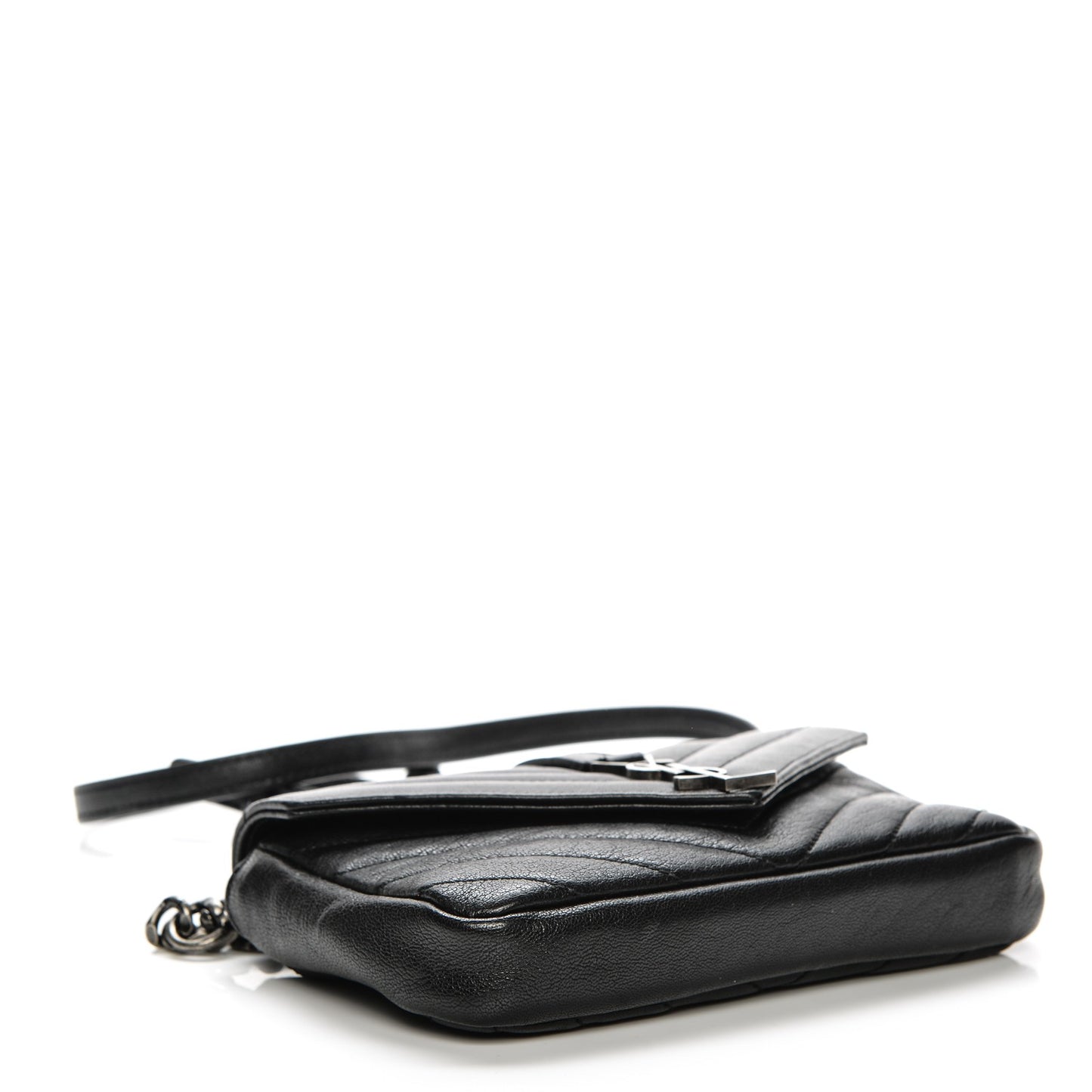 Sheepskin Matelasse Chevron Monogram College Chain Wallet Black