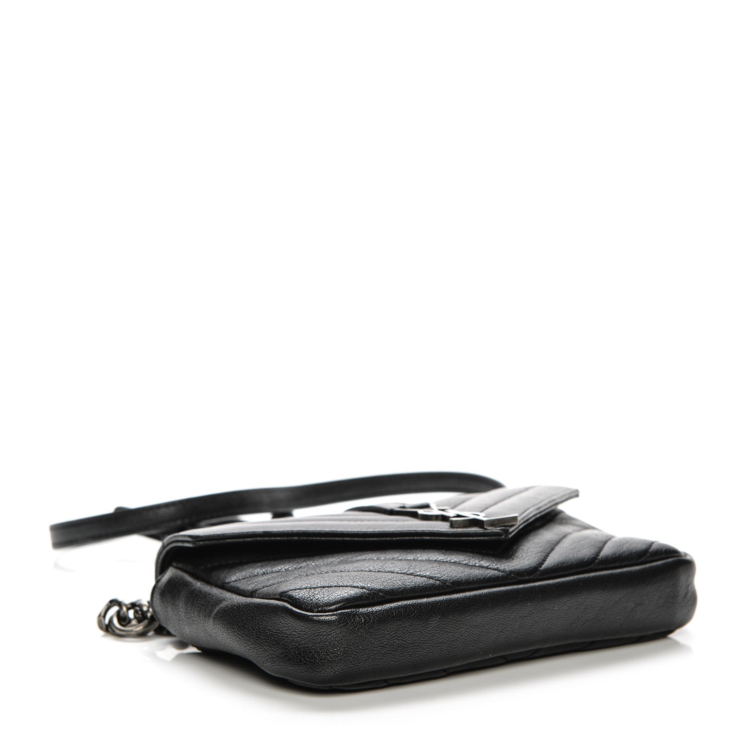 Saint Laurent Sheepskin Matelasse Chevron Monogram College Chain Wallet Black 4 of 6