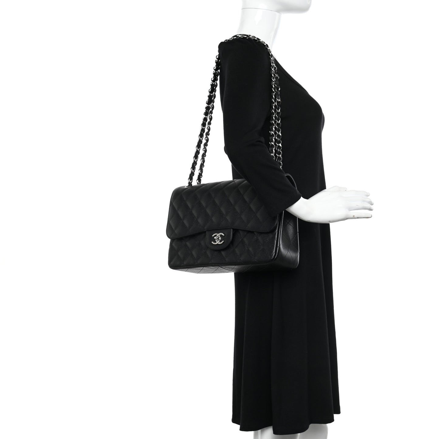 Caviar Quilted Jumbo Double Flap Black