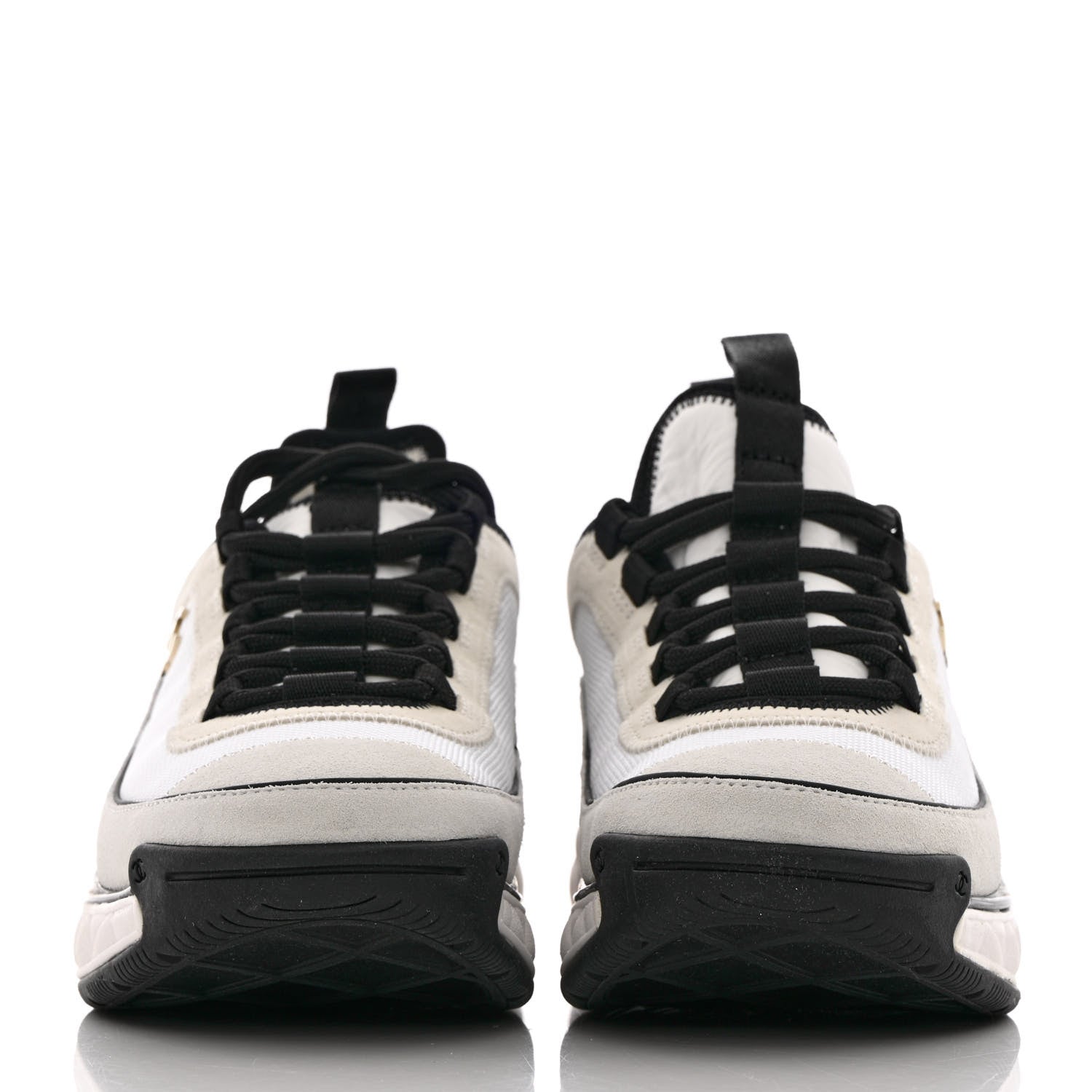 Chanel Velvet Calfskin Mixed Fibers CC Sneakers 37.5 Ivory Black 2 of 11