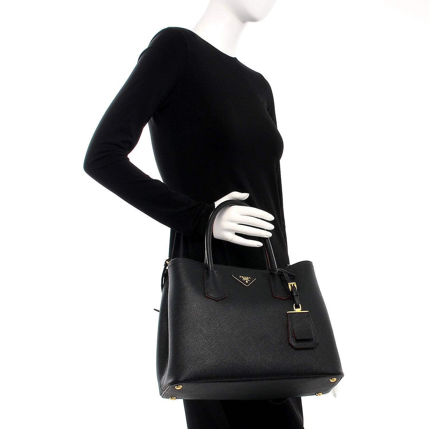 Prada Saffiano Cuir Medium Double Bag Black Fuoco 3 of 7