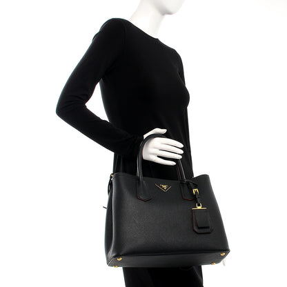 Prada Saffiano Cuir Medium Double Bag Black Fuoco 3 of 7