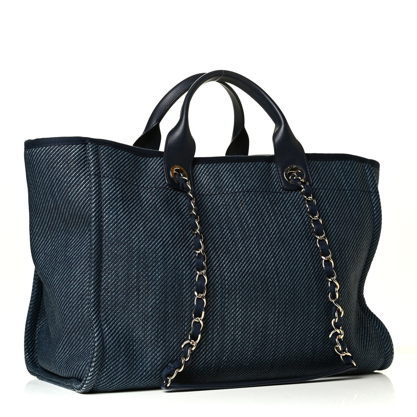 Mixed Fibers Calfskin Medium Deauville Tote Navy Blue