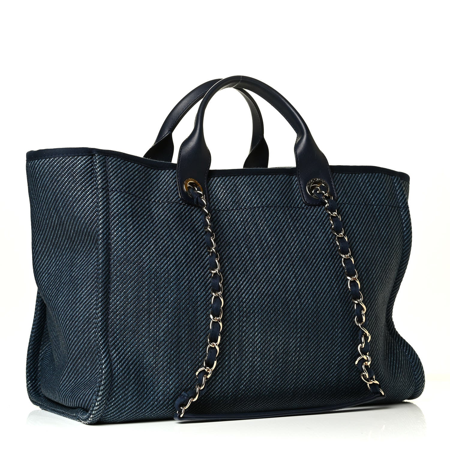 Chanel Mixed Fibers Calfskin Medium Deauville Tote Navy Blue 2 of 8