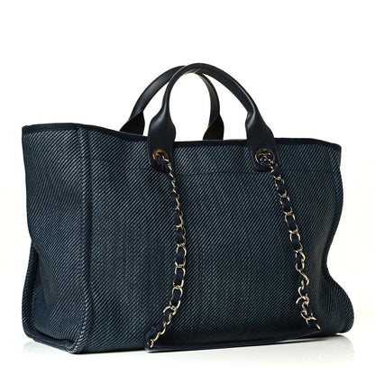 Chanel Mixed Fibers Calfskin Medium Deauville Tote Navy Blue 2 of 8