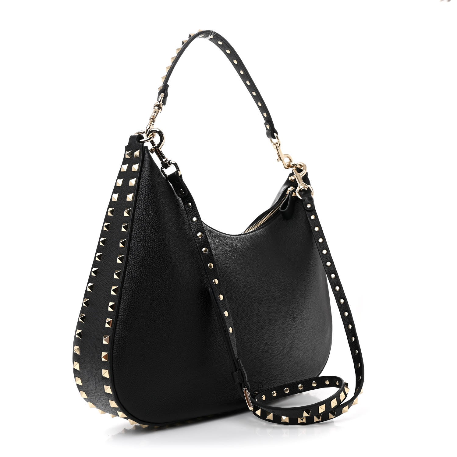 Valentino Garavani Grained Calfskin Rockstud Hobo Bag Black 3 of 9