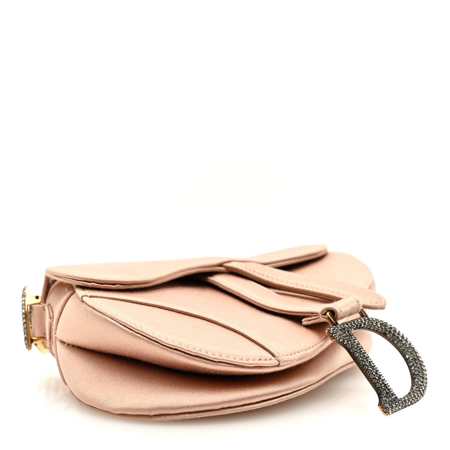 Satin Crystal Mini Saddle Bag Powder Beige