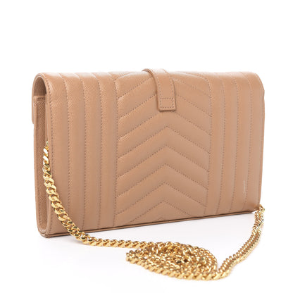 Saint Laurent Grain De Poudre Mixed Matelasse Triquilt Monogram Chain Wallet Dune 2 of 9
