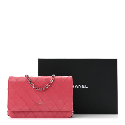 Chanel Lambskin Diamond Stitched Wallet On Chain WOC Pink 15 of 15