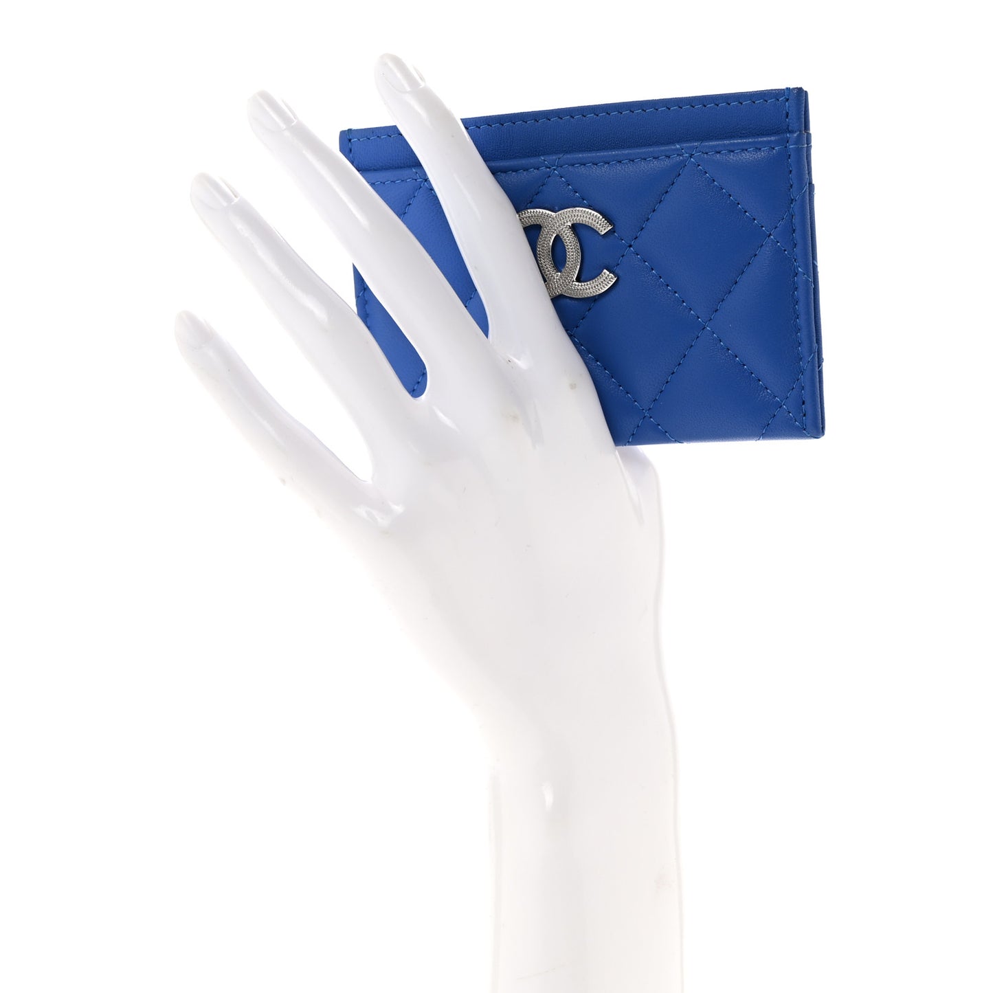 Lambskin Quilted Crystal Star Card Holder Blue