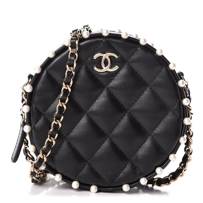 Chanel Calfskin Quilted Pearl Round Clutch With Chain Black 1 of 11