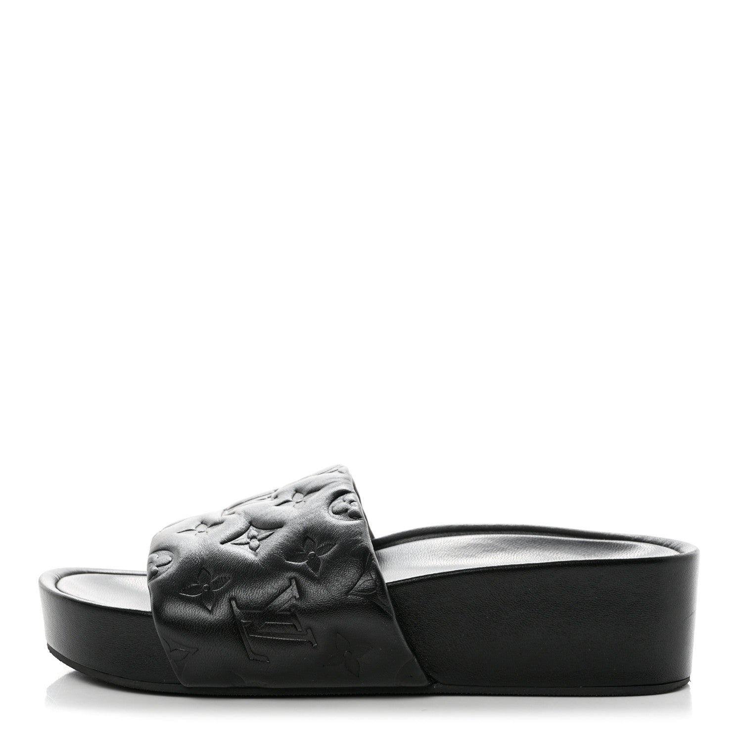 Louis Vuitton Lambskin Embossed Monogram Jumbo Flatform Mule Sandals 37.5 Black 1 of 9