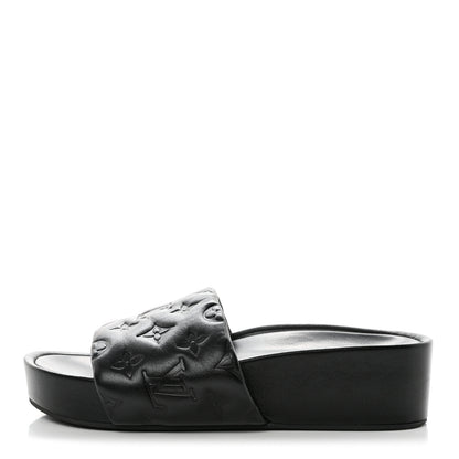 Louis Vuitton Lambskin Embossed Monogram Jumbo Flatform Mule Sandals 37.5 Black 1 of 9