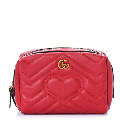 Gucci Calfskin Matelasse GG Marmont Cosmetic Case Hibiscus Red 1 of 9