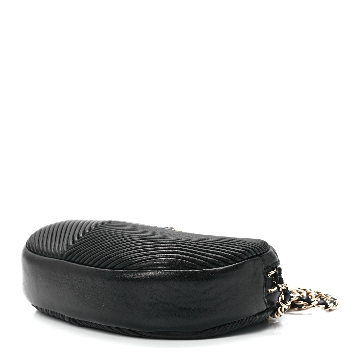 Lambskin Chevron Quilted Small Pleated Crush Camera Case Black