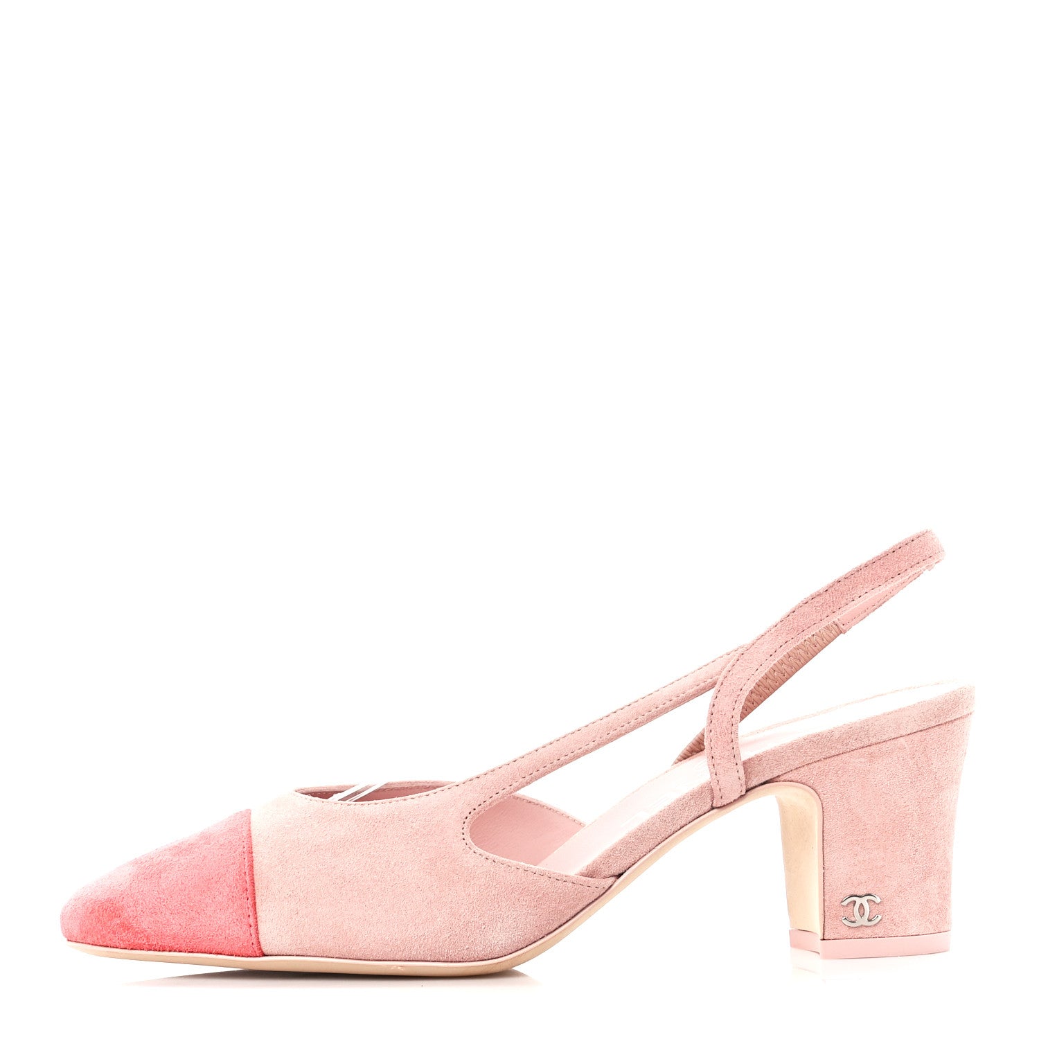 Chanel Suede Cap Toe CC Slingback Pumps 37 Light Pink Coral