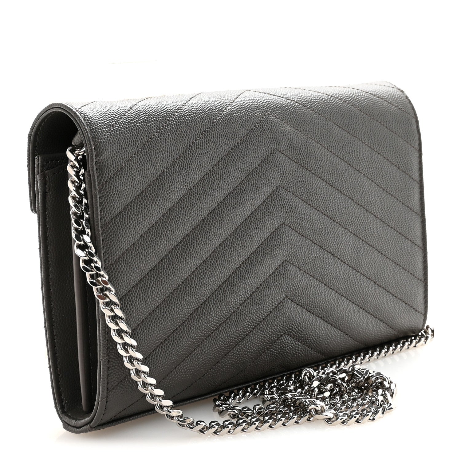 Saint Laurent Grain De Poudre Matelasse Chevron Monogram Chain Wallet Earth 3 of 10