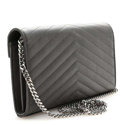 Saint Laurent Grain De Poudre Matelasse Chevron Monogram Chain Wallet Earth 3 of 10