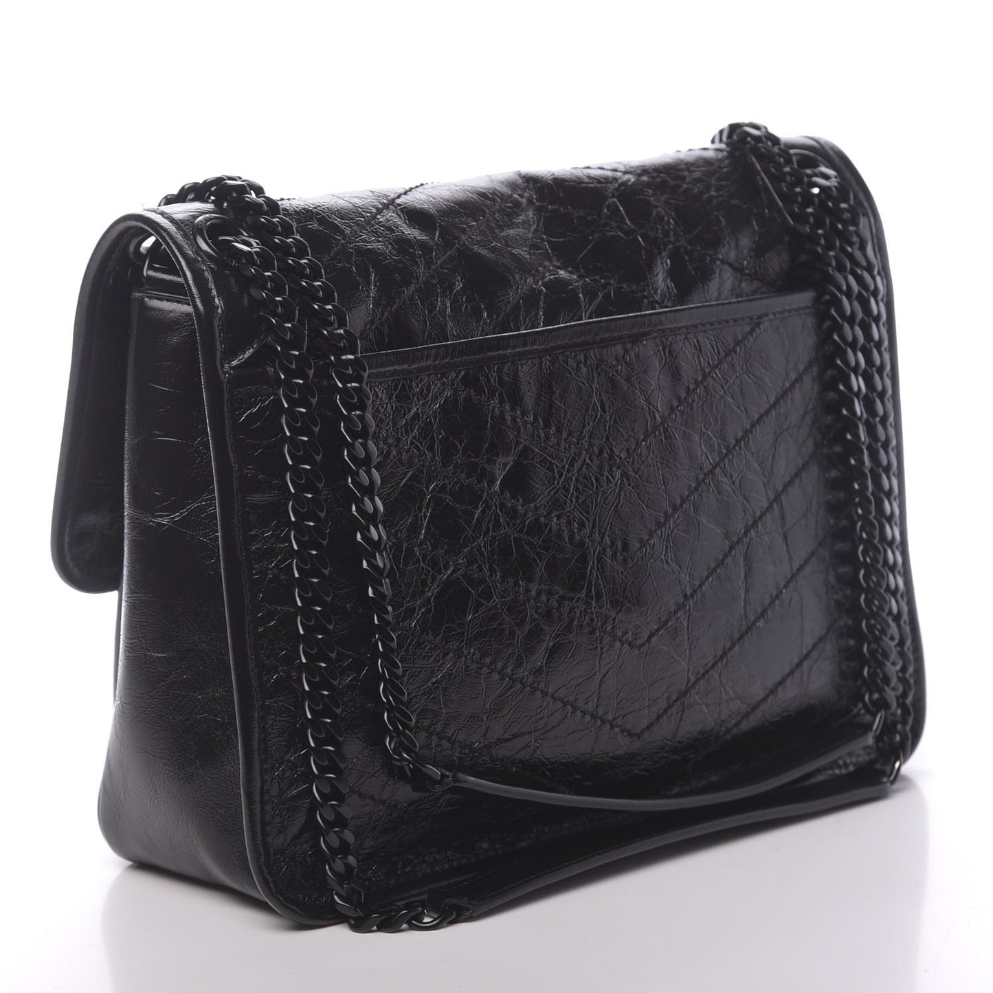 Crinkled Calfskin Matelasse Monogram Medium Niki Chain Satchel Black