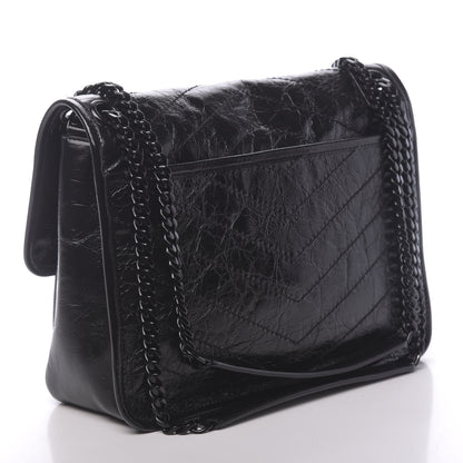 Saint Laurent Crinkled Calfskin Matelasse Monogram Medium Niki Chain Satchel Black 3 of 9