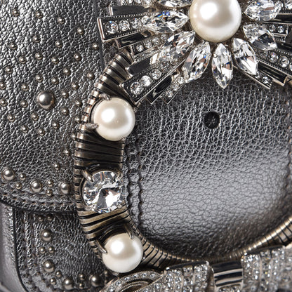 Miu Miu Goatskin Madras Soft Calfskin Crystal Embellished Dahlia Shoulder Bag Chrome 11 of 16