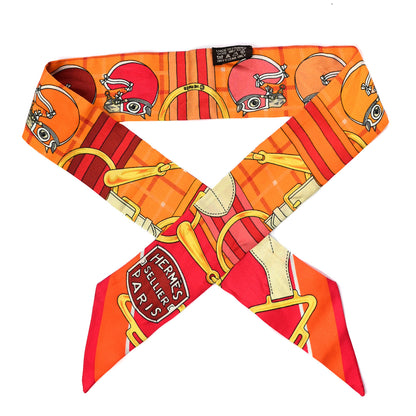 Hermes Silk Tatersale Twilly Rouge Orange Jaune D'Or 1 of 4