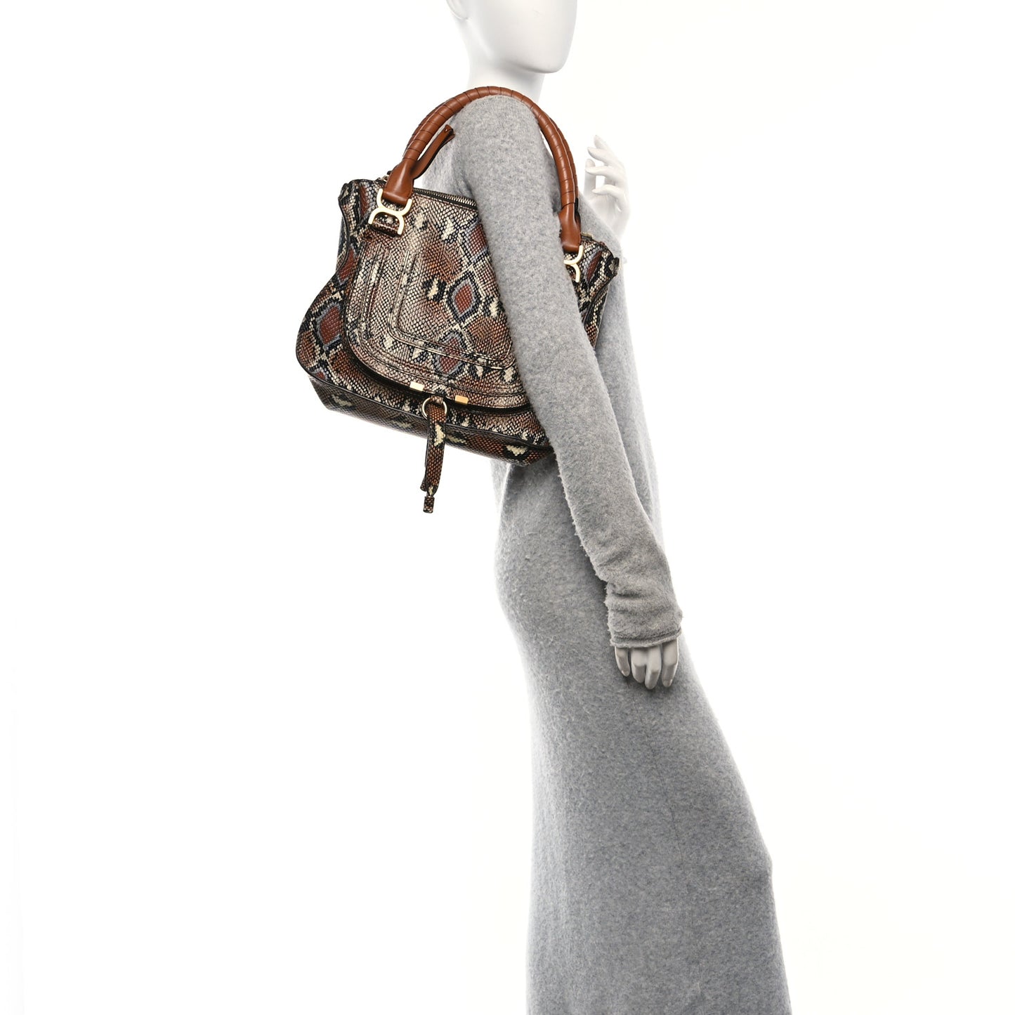 Snakeskin Embossed Calfskin Medium Marcie Satchel Brown Multicolor