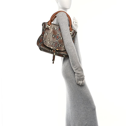 Chloe Snakeskin Embossed Calfskin Medium Marcie Satchel Brown Multicolor 2 of 10