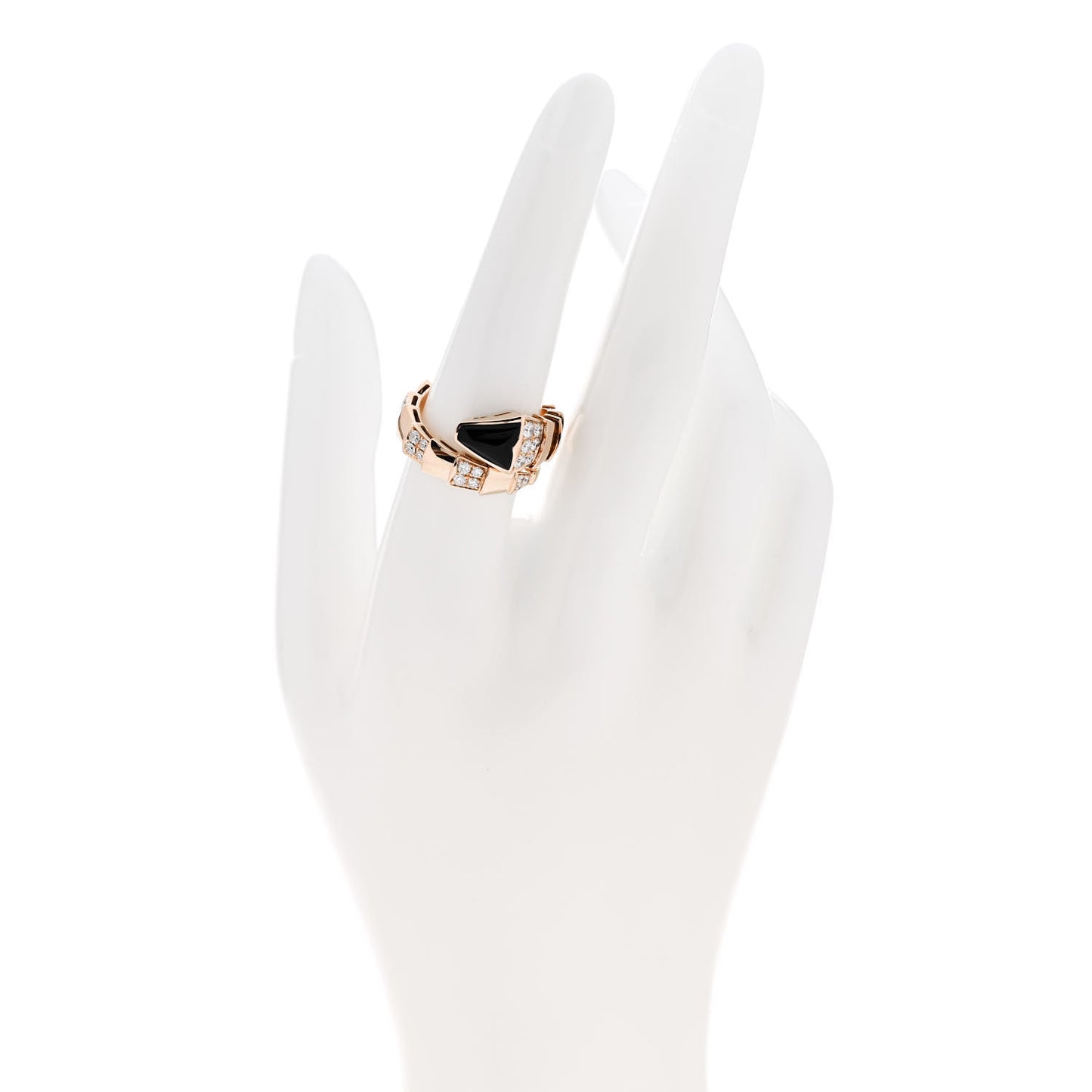 18K Rose Gold Diamond Onyx Serpenti Viper Ring L